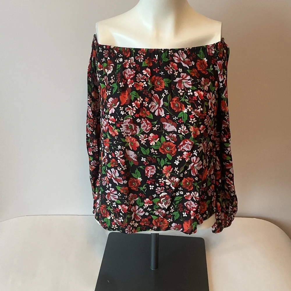 Zara Black Floral Off-Shoulder Top - Picture 3 of 11